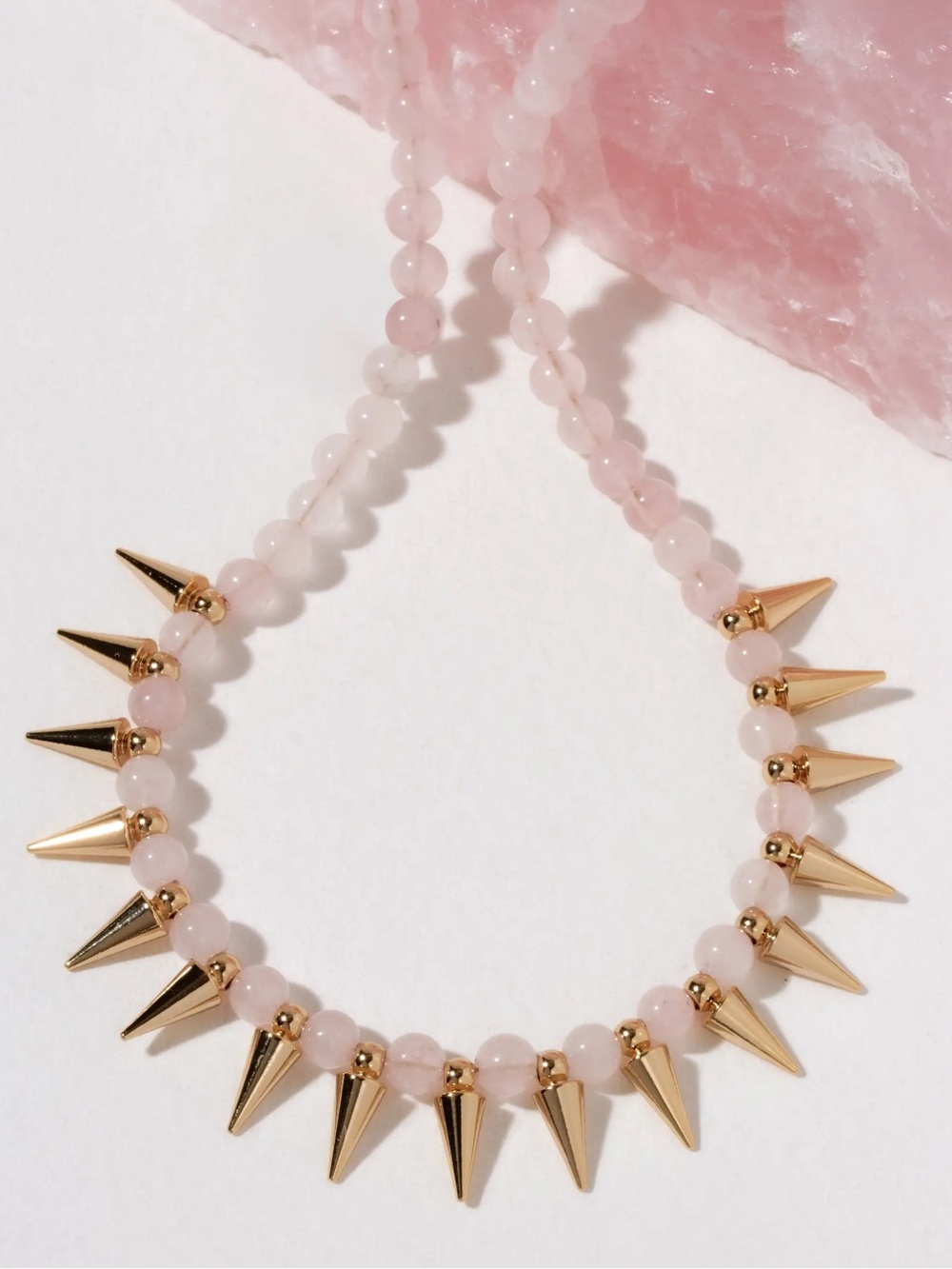 Luna Norte Gold Spike Rose Quartz Beaded Necklace